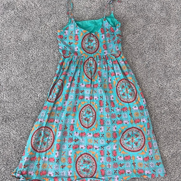 J CREW Drakes London Green Midi Dress Sz 2 Elephant Birds Animal Print Fit Flare - Picture 11 of 13